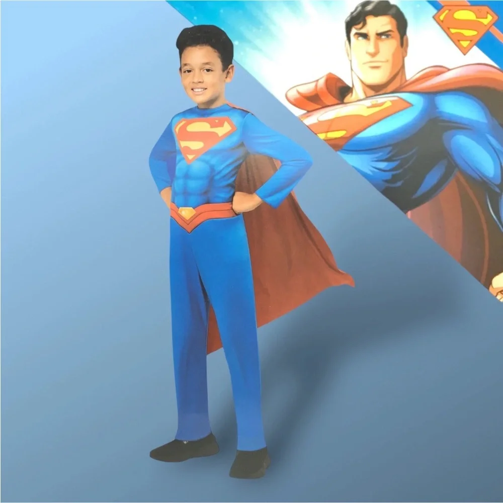DC Superman Blue & Red Kids Jumpsuit Costume with Cape